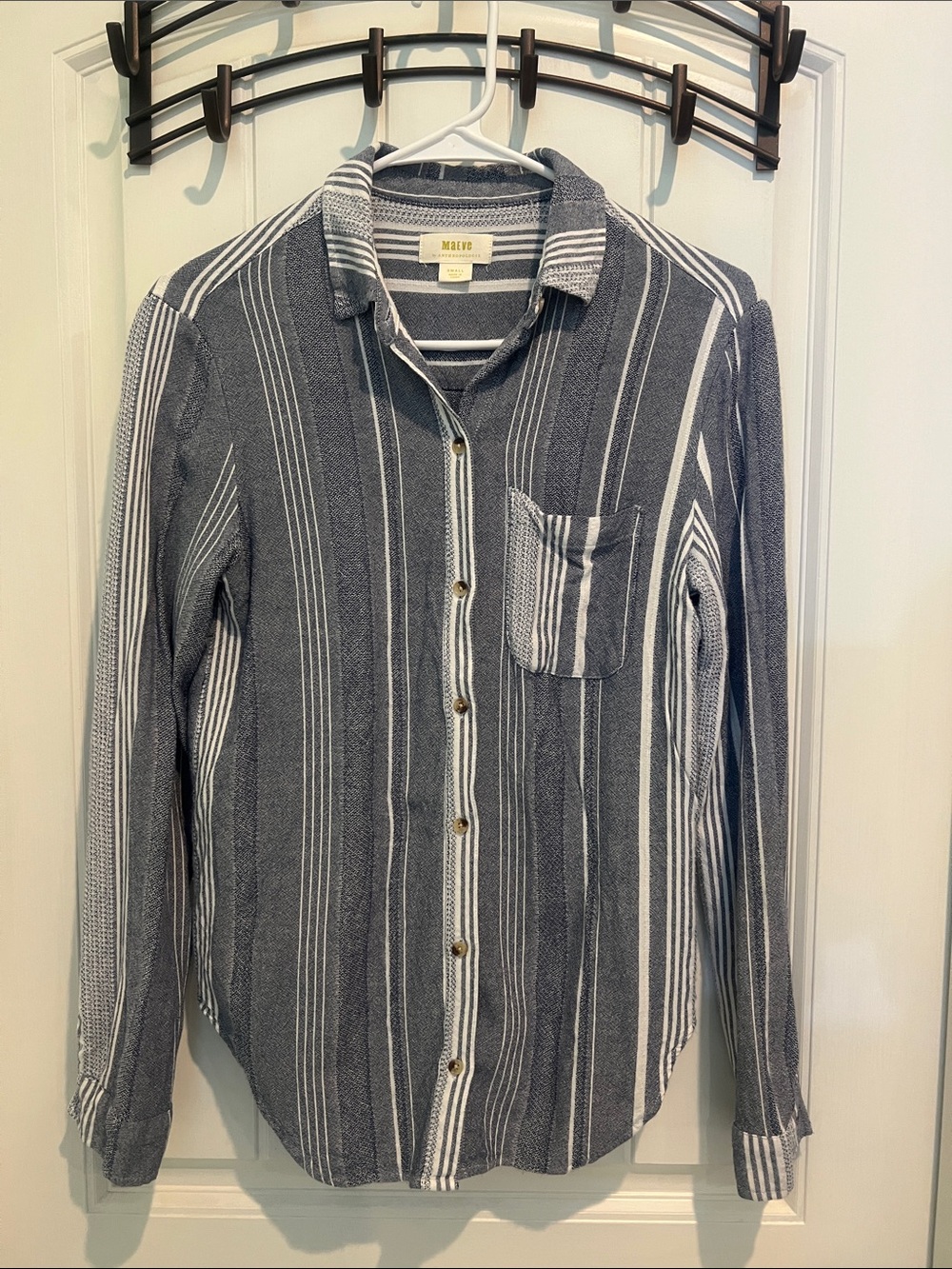 Maeve women’s Navy & White Vertical Stripe Button-Down Shirt